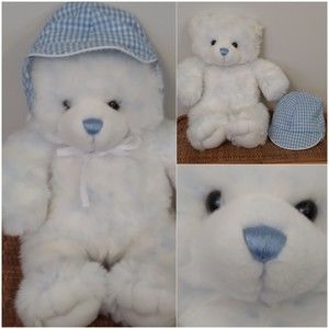 Build A Bear Teddy Bear & Hat 15" Cotton Candy Blue White Stuff Animal Plush Toy